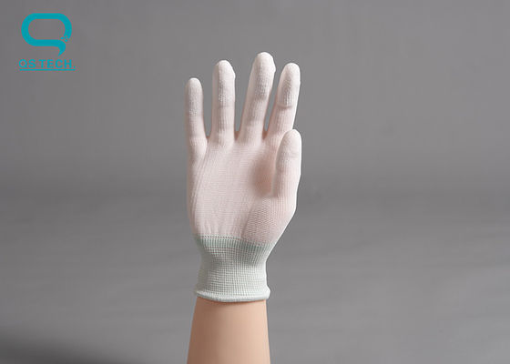 White Nylon Fingertip PU Coated Hand Gloves 20cm 22cm S M L 0.9mm