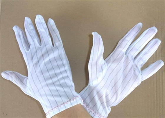 PU Palm Stripe ESD Safe Gloves Polyester For Clean Room